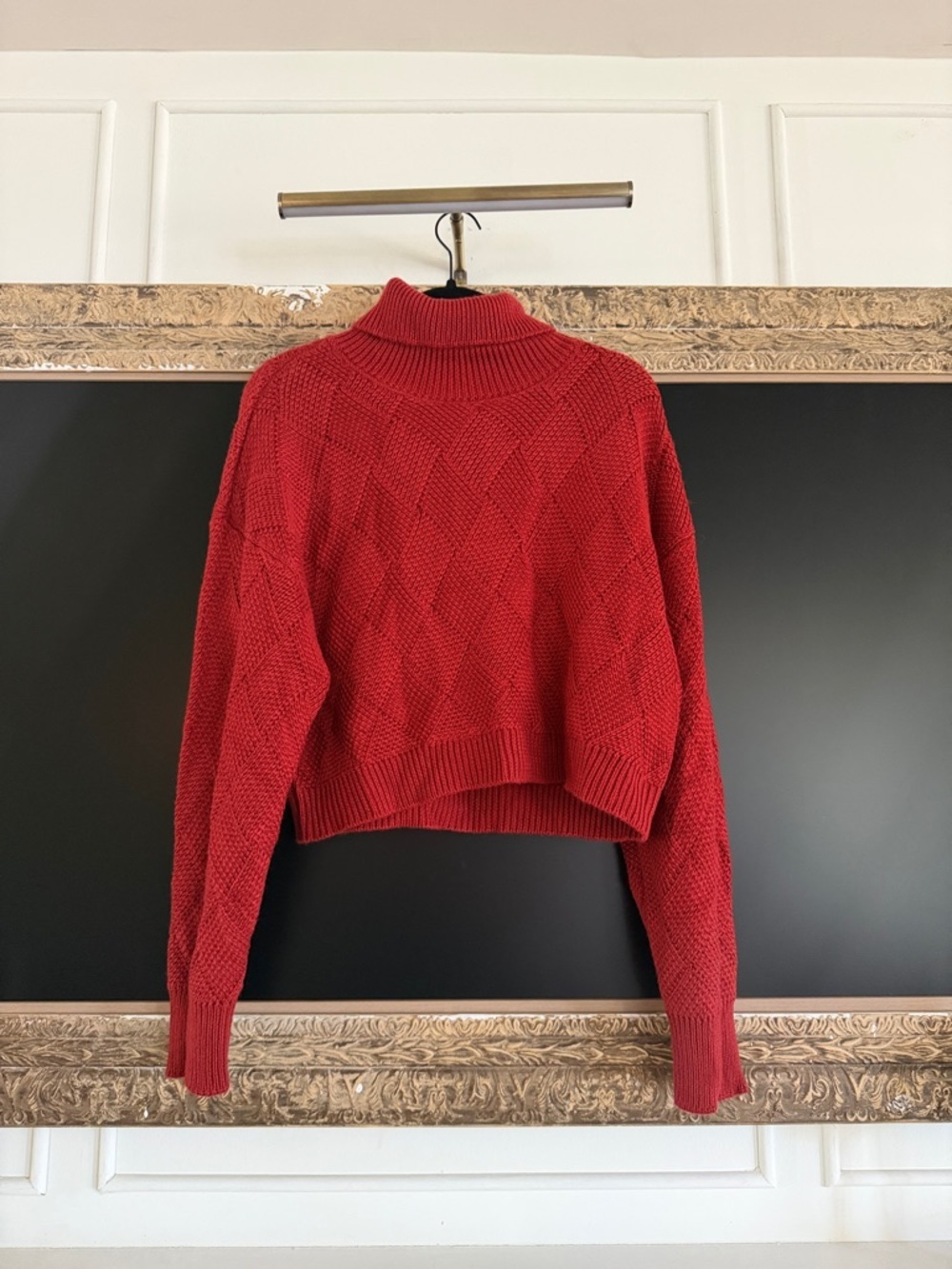 Red Turtleneck Cable-Knit Women's Cropped Sweater
